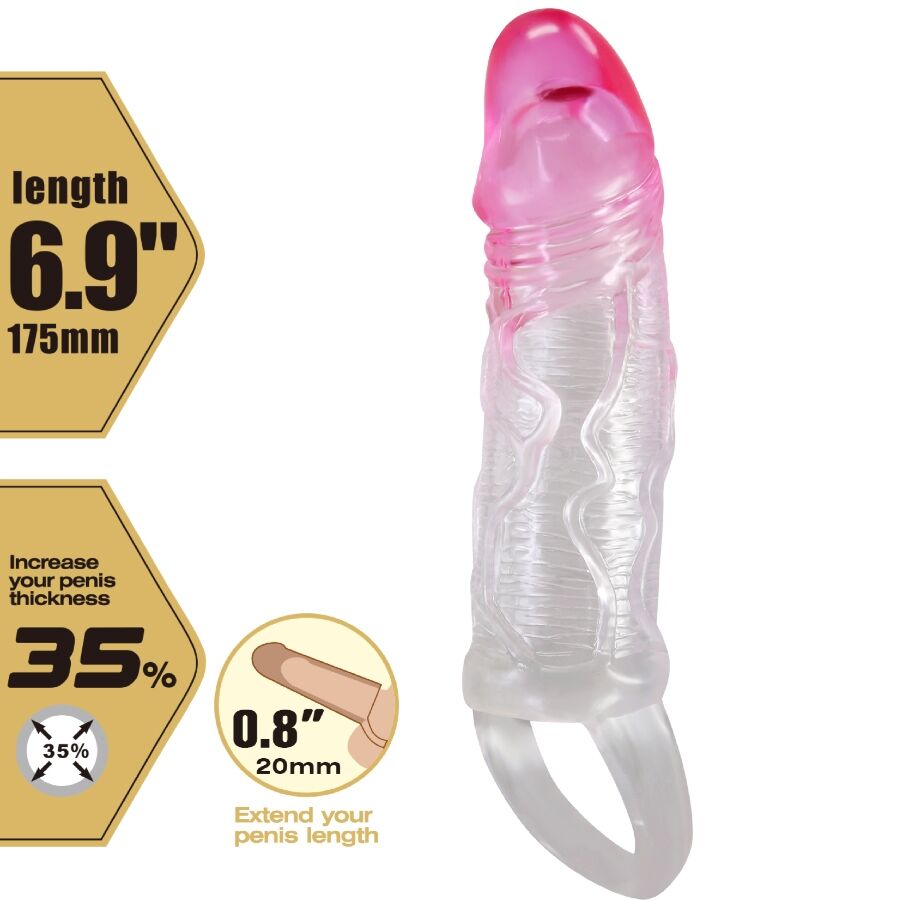 PRETTY LOVE - ODES REALISTISKA 2 CM FÖRSTORANDE KONDOM FÖR PENIS ROSA