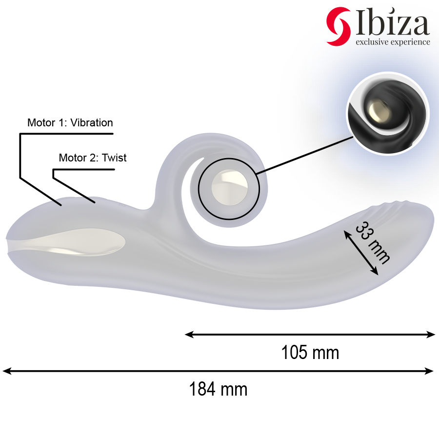 IBIZA - TWISTER-VIBRATOR MED KURV-STIMULATOR OCH VIBRO-ROTATION