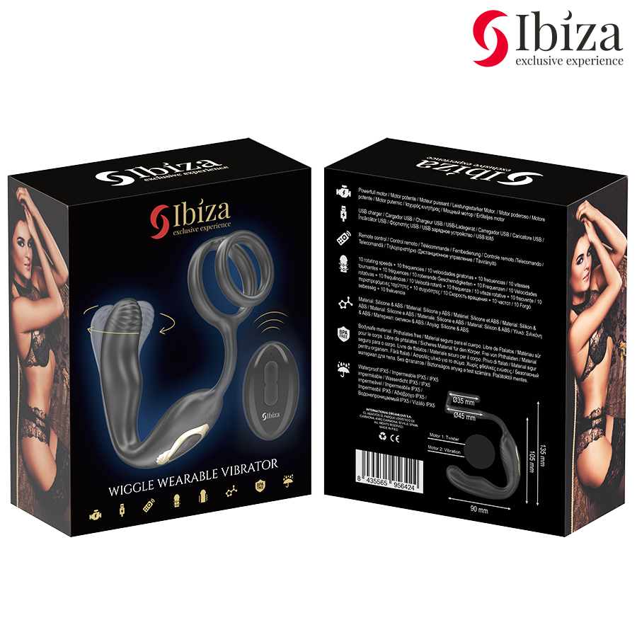 IBIZA – WIGGLE FJÄRRSTYRD ROTERANDE ANALPROPP MED PERINEALVIBRATION OCH PENISRINGAR