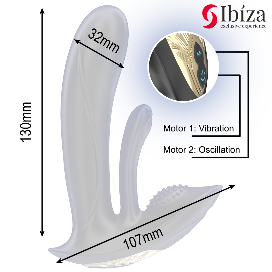 IBIZA - BÄRBAR VIBRATOR MED G-PUNKTS- OCH KLITORISSTIMULERING OCH FJÄRRKONTROLL