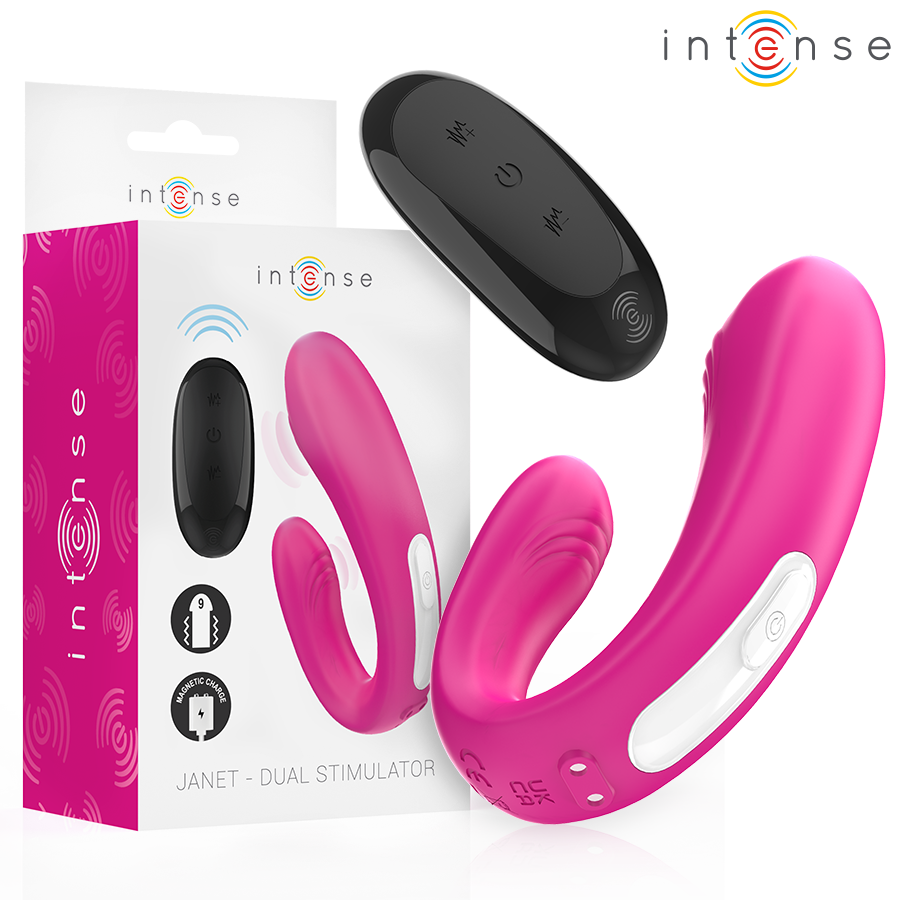 INTENSE - JANET DUBBEL U-FORMAD STIMULATOR OCH VIBRATOR MED FJÄRRKONTROLL ROSA