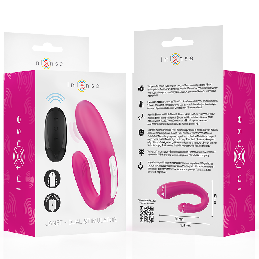 INTENSE - JANET DUBBEL U-FORMAD STIMULATOR OCH VIBRATOR MED FJÄRRKONTROLL ROSA