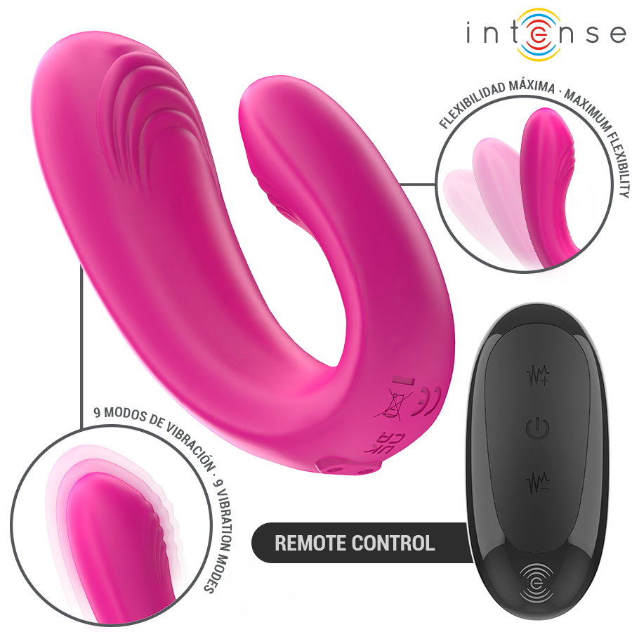 INTENSE - JANET DUBBEL U-FORMAD STIMULATOR OCH VIBRATOR MED FJÄRRKONTROLL ROSA