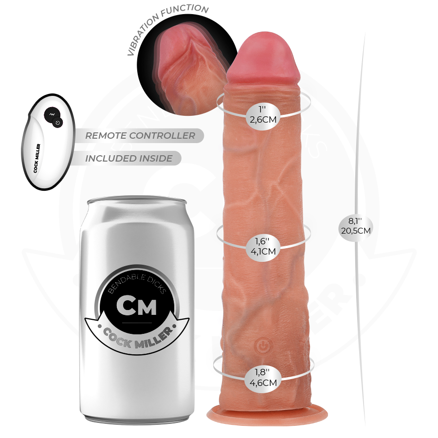 COCK MILLER – REALISTISK DILDO MED SUGPROPP OCH FJÄRRSTYRD VIBRATION 20,5 CM