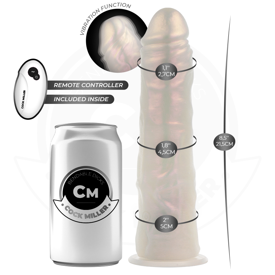 COCK MILLER - DILDO MED SUGPROPP, LJUS OCH VIBRATION MED FJÄRRKONTROLL VIT 21,5 CM