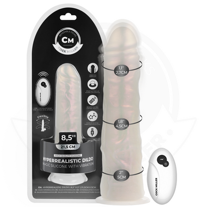 COCK MILLER - DILDO MED SUGPROPP, LJUS OCH VIBRATION MED FJÄRRKONTROLL VIT 21,5 CM
