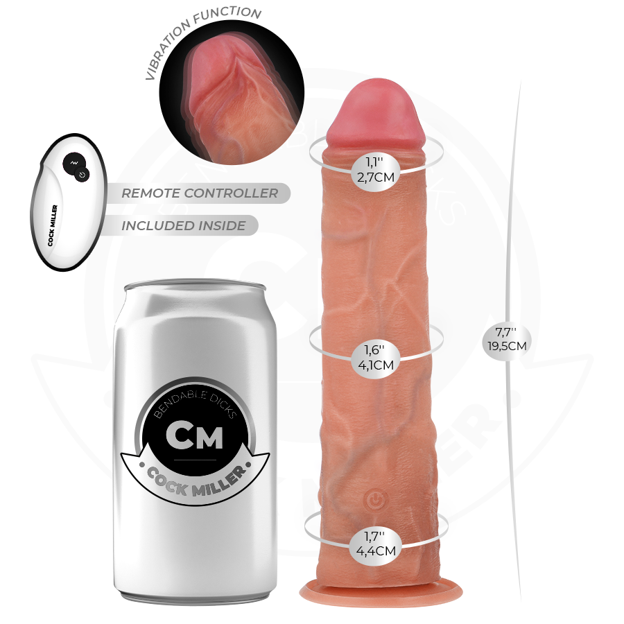 COCK MILLER - REALISTISK DILDO MED SUGPROPP OCH FJÄRRSTYRD VIBRATION 19,5 CM