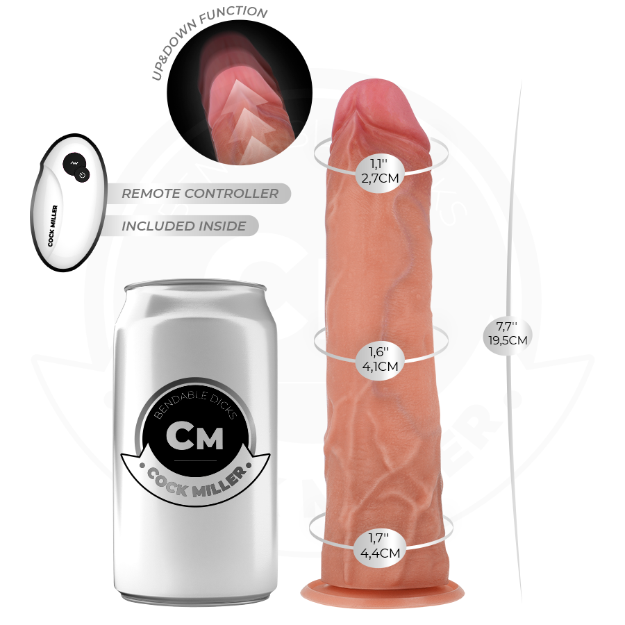 COCK MILLER - HYPERREALISTISK DILDO MED SUGPROPP OCH STÖTRÖRELSE MED FJÄRRKONTROLL 19,5 CM