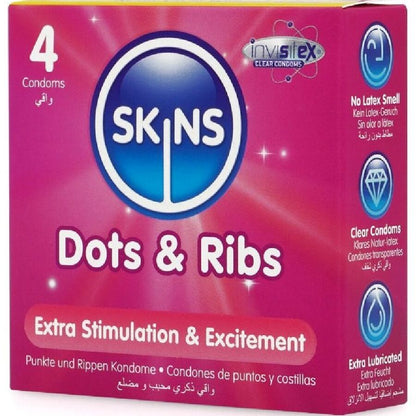 SKINS - PRÄGLADE OCH RÄFFLADE PREMIUMKONDOMER PAKET 4
