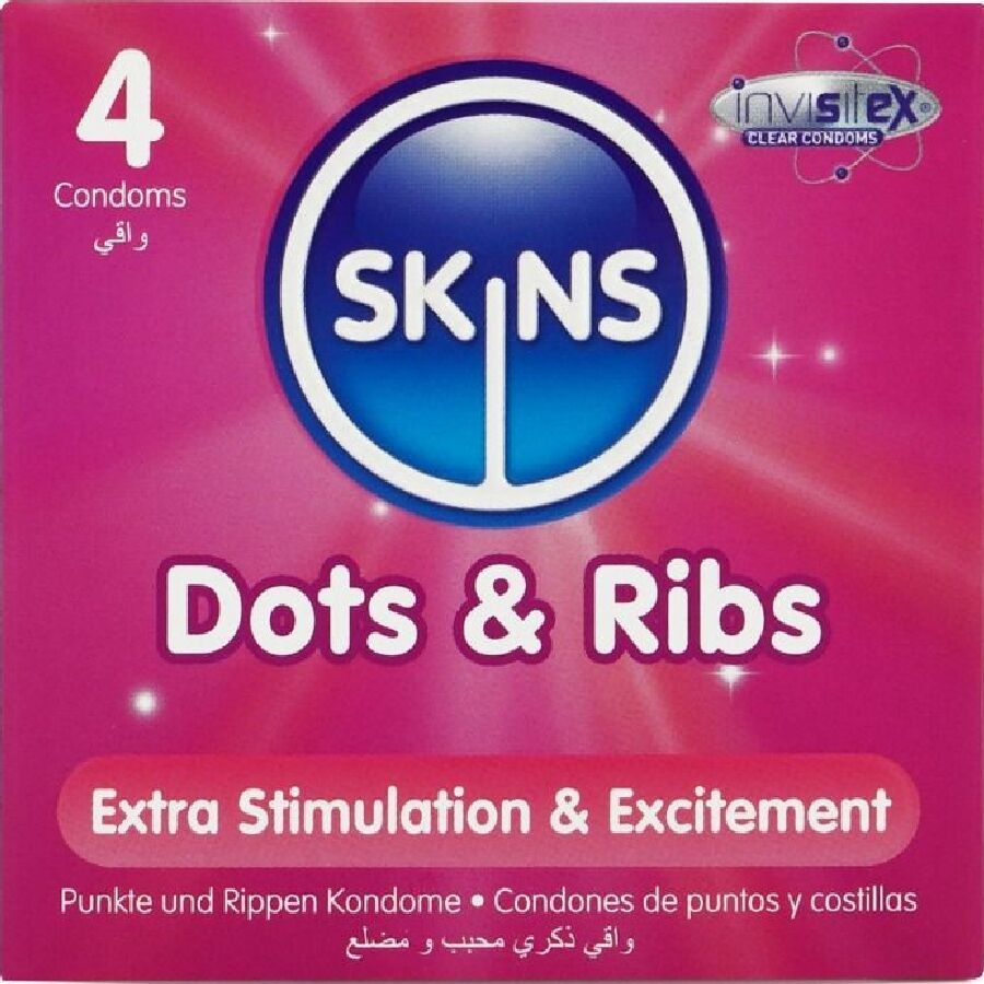 SKINS - PRÄGLADE OCH RÄFFLADE PREMIUMKONDOMER PAKET 4