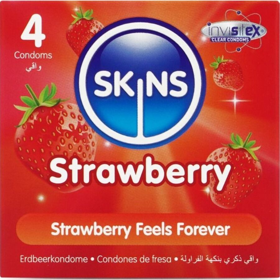 SKINS - STRAWBERRY PREMIUM KONDOMER FÖRPACKNING MED 4