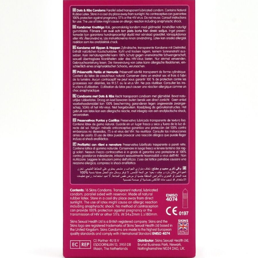 SKINS - PRICKIGA & RÄFFLADE PREMIUMKONDOMER FÖRPACKNING 16