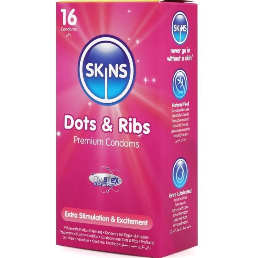 SKINS - PRICKIGA & RÄFFLADE PREMIUMKONDOMER FÖRPACKNING 16