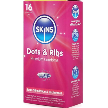 SKINS - PRICKIGA & RÄFFLADE PREMIUMKONDOMER FÖRPACKNING 16