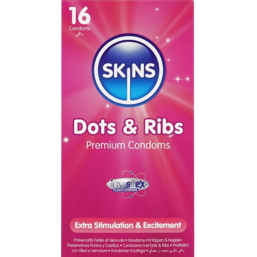 SKINS - PRICKIGA & RÄFFLADE PREMIUMKONDOMER FÖRPACKNING 16