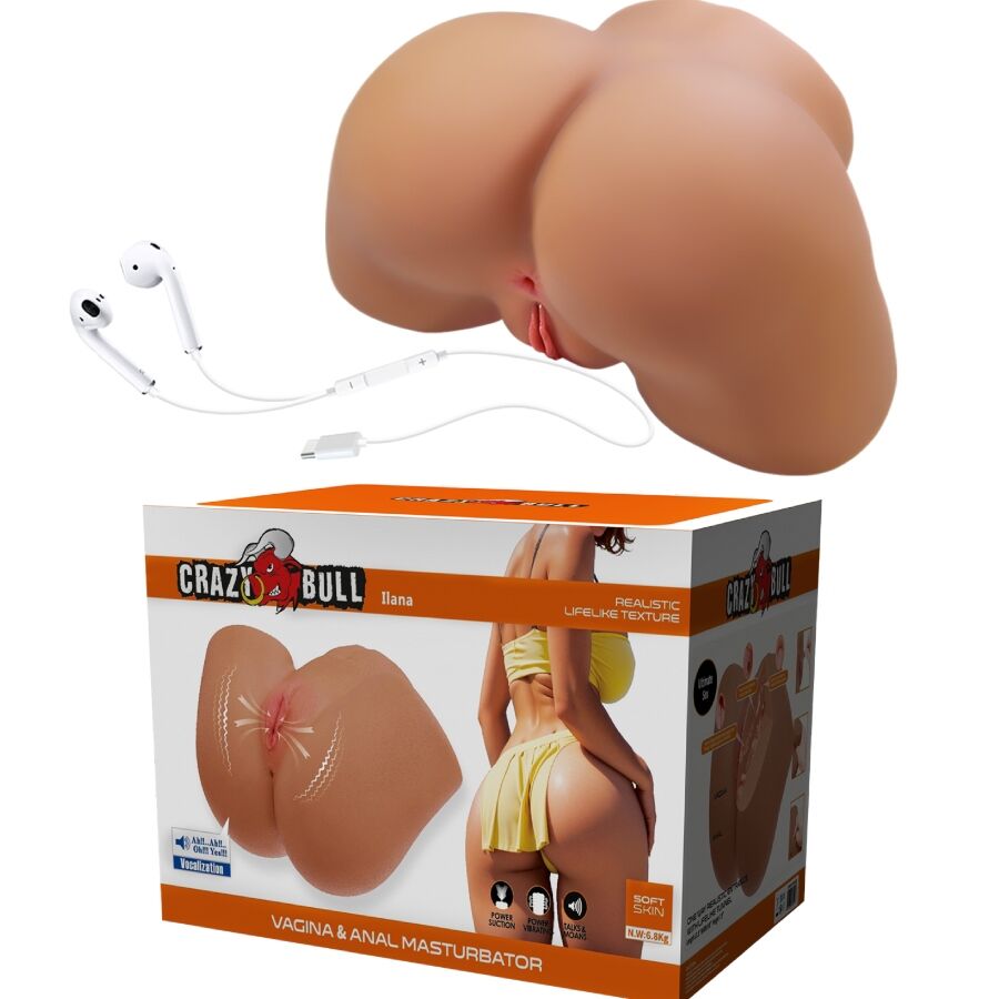 CRAZY BULL - ILANA REALISTISK KLITORISSTIMULERANDE VIBRATOR OCH SUGPROPP MED LJUD 6,8 KG