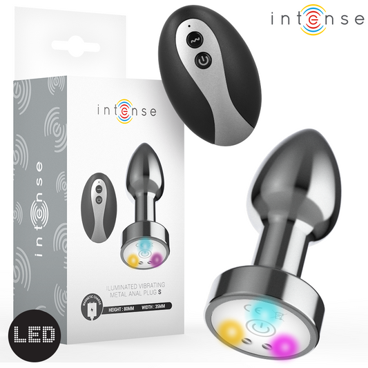 INTENSE - VIBRATING METAL ANAL PLUG WITH LED LIGHTS AND REMOTE CONTROL - SIZE S