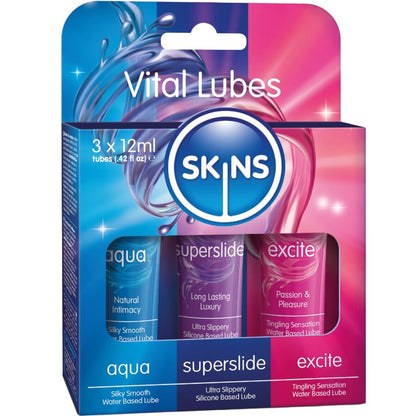 SKINS - VITAL LUBES KIT AQUA, SUPERSLIDE & EXCITE GLIDMEDEL 3 x 12 ML