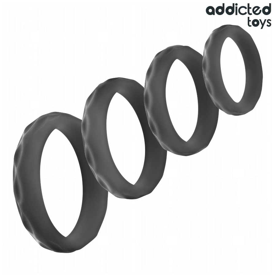 ADDICTED TOYS - TEXTURERAT COCK RING-SET 4 STORLEKAR