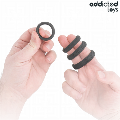 ADDICTED TOYS - TEXTURERAT COCK RING-SET 4 STORLEKAR