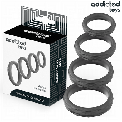 ADDICTED TOYS - TEXTURERAT COCK RING-SET 4 STORLEKAR