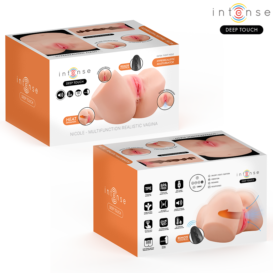 INTENSIV DJUP BERÖRING - NICOLE VAGINALMASTURBATOR MED SUGFUNKTION, VÄRME, VIBRATION OCH RÖSTEFFEKTER MED FJÄRRKONTROLL 5,3 KG