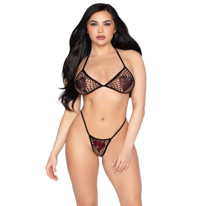 LEG AVENUE - 86147 FISKNÄTS-BH TOPP OCH G-STRING TROSOR SVART - ONE SIZE