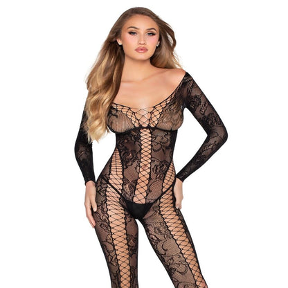 LEG AVENUE - 89369 NÄT- OCH SPETSOVERALL SVART - ONE SIZE