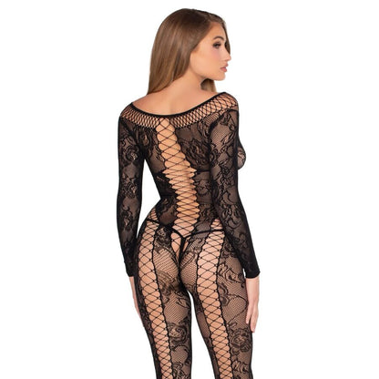 LEG AVENUE - 89369 NÄT- OCH SPETSOVERALL SVART - ONE SIZE