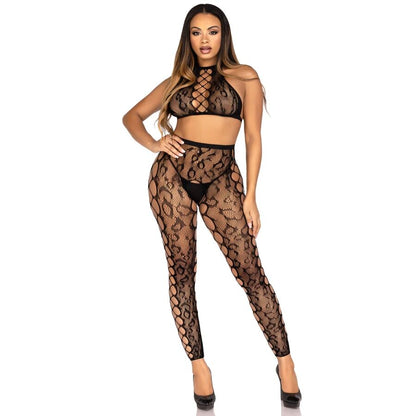 LEG AVENUE - 89372 CROP TOP & GRENLÖSA STRUMPBYXOR SVART - ONE SIZE