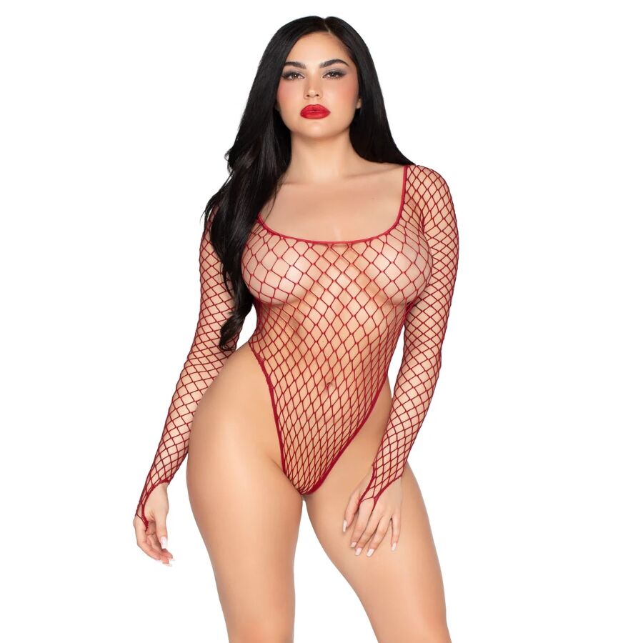 LEG AVENUE - 89377 HÖGTSKUREN INDUSTRIELL NÄT BODYSUIT RÖD - ONE SIZE