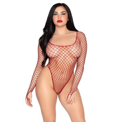 LEG AVENUE - 89377 HÖGTSKUREN INDUSTRIELL NÄT BODYSUIT RÖD - ONE SIZE