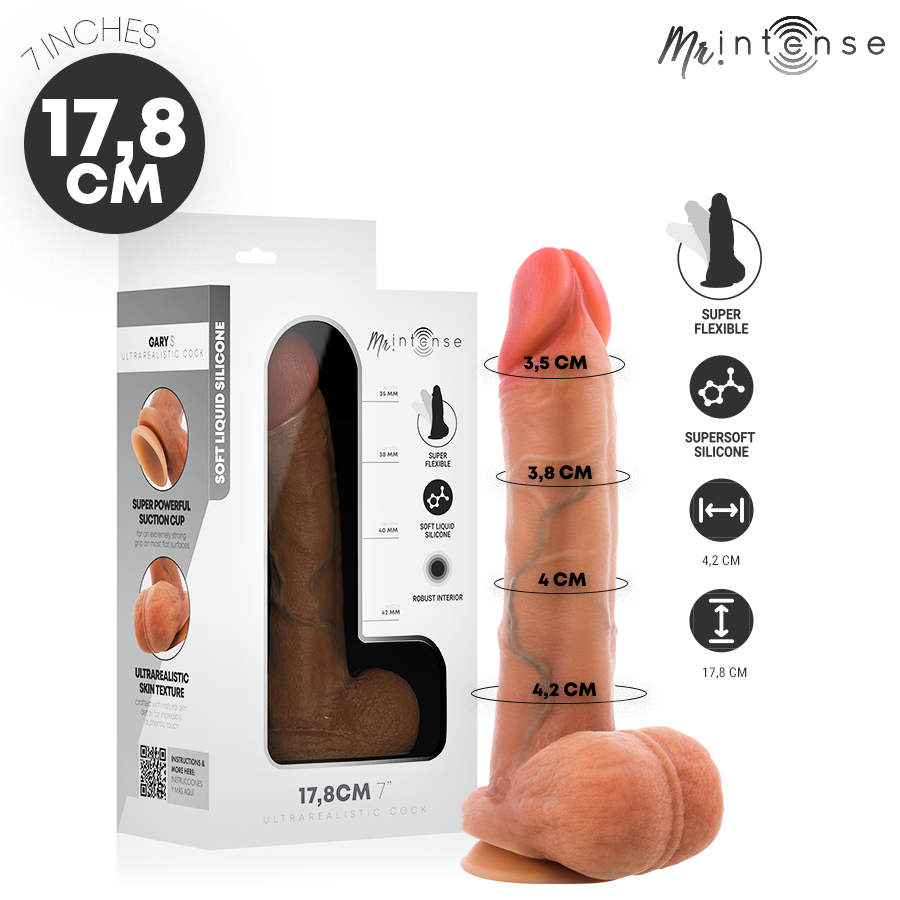MR INTENSE – GARYS ULTRAREALISTISKA SILIKONPENIS MED TESTIKLAR 17,8 CM – Ø – 4,2 CM