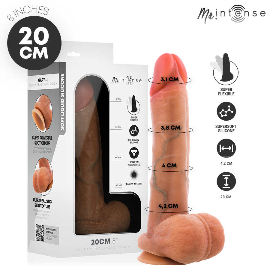 MR INTENSE - GARY M ULTRAREALISTISK SILIKONKUK MED TESTIKLAR 20 CM -Ø- 4,2 CM