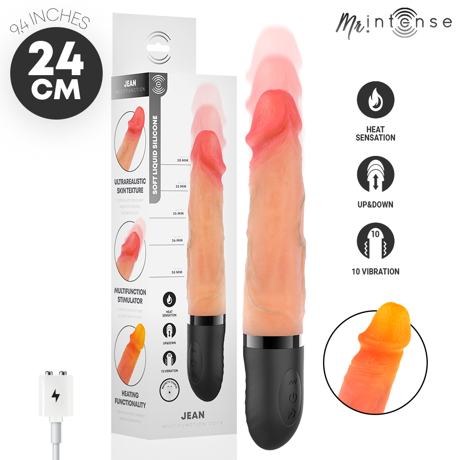 MR INTENSE - JEAN UP&DOWN VIBRATOR SILIKON MED VÄRMEEFFEKT 24 CM -Ø- 3,8 CM