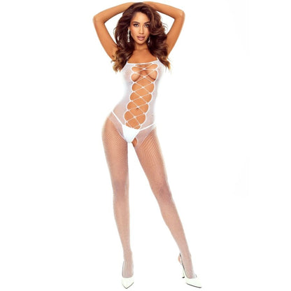 PASSION - BS124 VIT SNÖRAD BODYSTOCKING