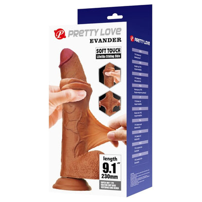 PRETTY LOVE - EVANDER FLEXIBEL REALISTISK DILDO MED SUGPROPP 23 CM -Ø- 4,9 CM
