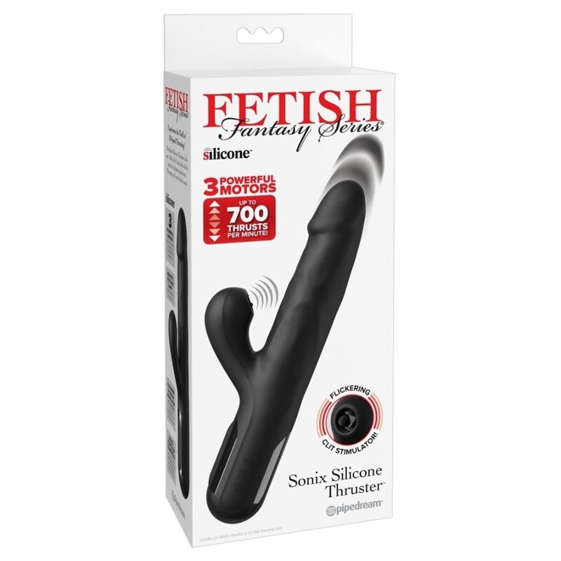 FETISH FANTASY SERIES - SONIX SILICONE THRUSTER RABBIT VIBRATOR SVART