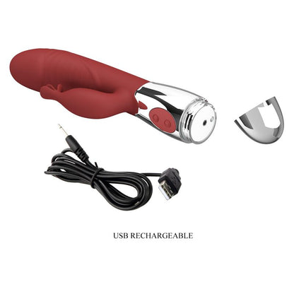 PRETTY LOVE - ROSEWOOD RABBIT VIBRATOR 30 FUNCTIONS USB RECHARGEABLE RED