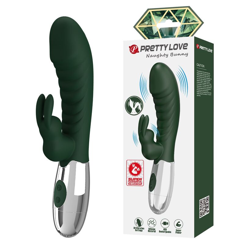PRETTY LOVE - NAUGHTY BUNNY VIBRATOR 30 FUNKTIONER USB-UPPLADDNINGSBAR GRÖN