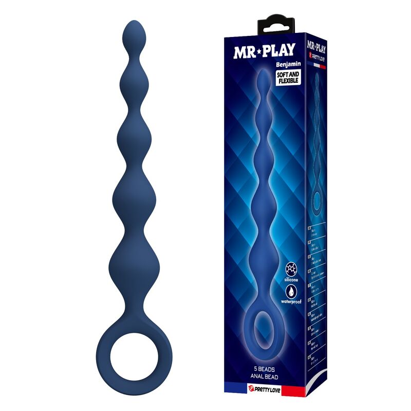 MR PLAY - BLÅA ANALPÄRLOR I SILIKON & ANALPLUGG 20,4 CM