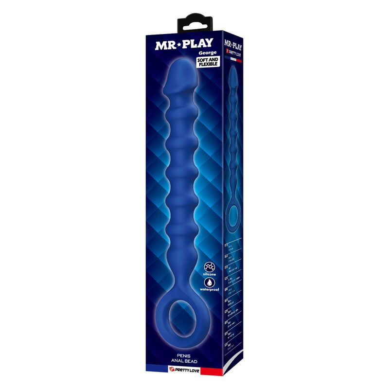 MR PLAY – BLÅ ANALPÄRLOR OCH ANALPLUGG I SILIKON – Ø 3,4 CM – 28,5 CM