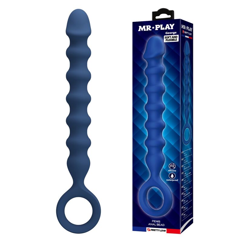 MR PLAY – BLÅ ANALPÄRLOR OCH ANALPLUGG I SILIKON – Ø 3,4 CM – 28,5 CM