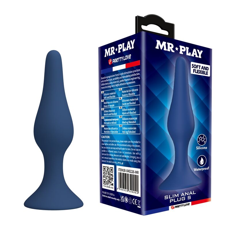 MR PLAY - ANALPLUGG I BLÅ SILIKON SLIM STORLEK S