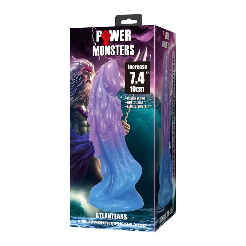 POWER MONSTERS – ATLANTEANS REALISTISK DILDO MED SUGPROPP 19 CM Ø 5 CM BLÅ & LILA
