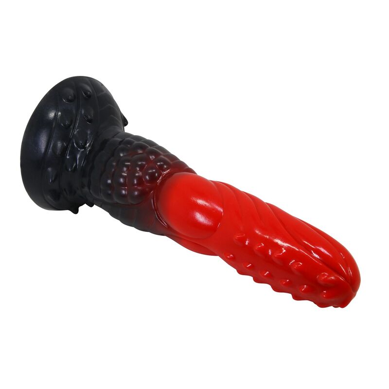 POWER MONSTERS – FIRE DRAGON FANTASY DILDO MED SUGPROPP 24,5 CM Ø 5,8 CM RÖD & SVART