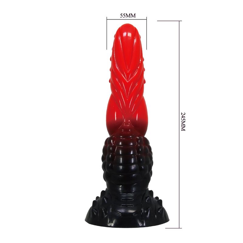 POWER MONSTERS – FIRE DRAGON FANTASY DILDO MED SUGPROPP 24,5 CM Ø 5,8 CM RÖD & SVART