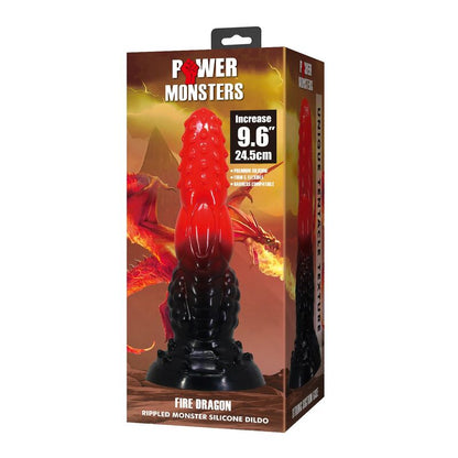 POWER MONSTERS – FIRE DRAGON FANTASY DILDO MED SUGPROPP 24,5 CM Ø 5,8 CM RÖD & SVART