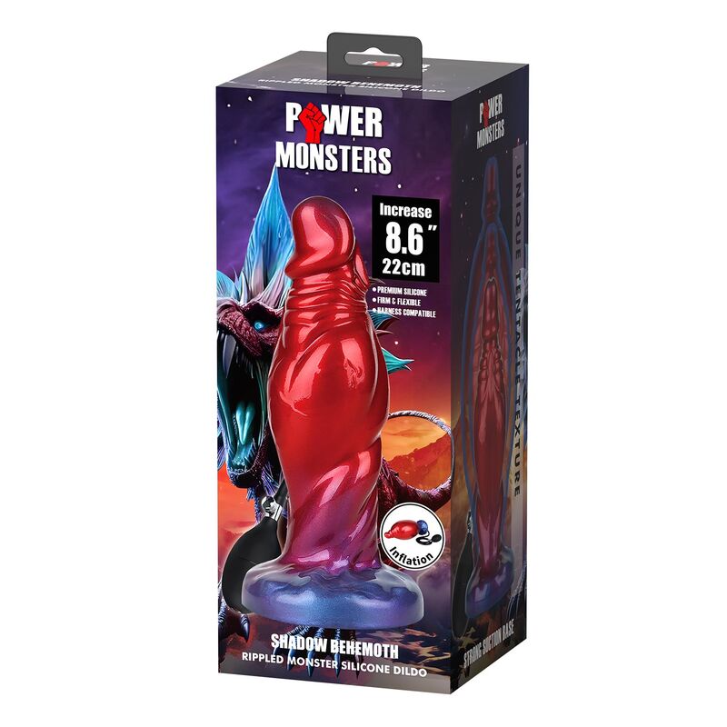 POWER MONSTERS - SHADOW BEHEMOTH TVÅFÄRGAD UPPSPUBAR FANTASY SILIKONDILD 22 CM Ø 5 CM