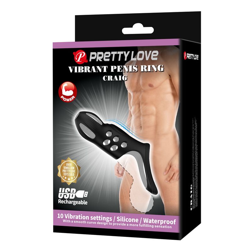 PRETTY LOVE - CRAIG UPPLADDNINGBAR VIBRERANDE PENISRING SVART